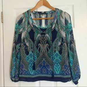 Rose & Olive Blue Paisley Long Sleeve Shirt Blouse
